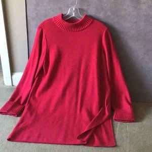 Women’s CHICO’S Relaxed Tunic Sweater with Ribbed Collar & Cuffs - Red, Size 2